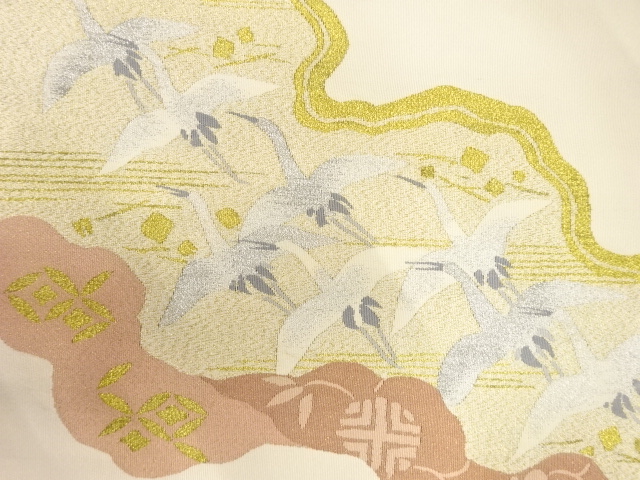 JAPANESE KIMONO / ANTIQUE NAGOYA OBI / SILK / TSUZURE / WOVEN MICHINAGAODRI & CRANES